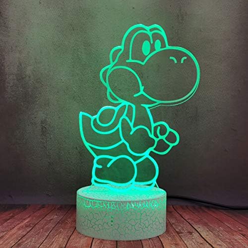 Динозавър Йоши 3D Илюзия Led лека нощ, Креативна Игра Аниме Флаш Настолна Лампа, 16 Цветна Акрилна Лампа с Регулируема