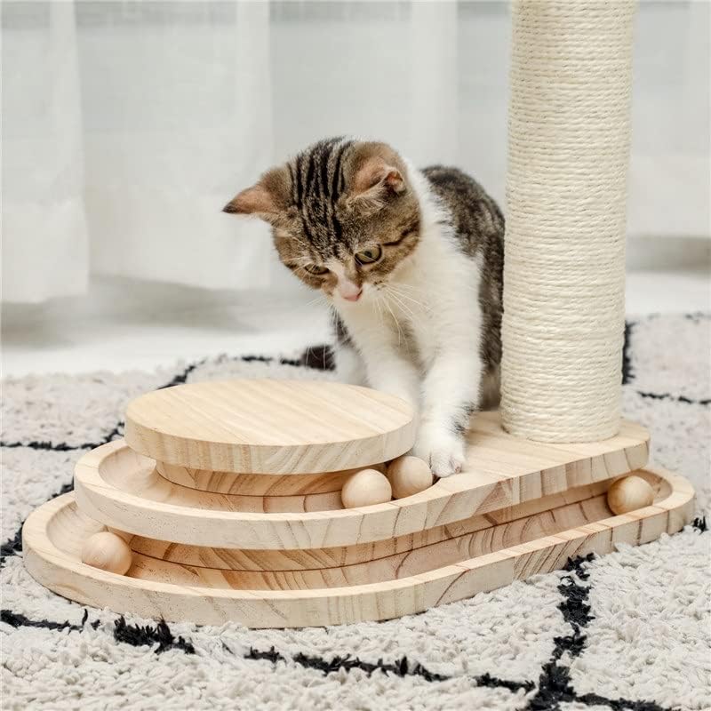 FZZDP Интерактивна Дървена Играчка За Котки Двуслойни Въртящи Умен Проследяване на Топката Когтеточка за Котки