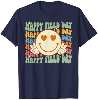 Тениска с Улыбающимся Лице Happy Field Day в Ретро стил Groovy Field Day 23 в Стил хипи