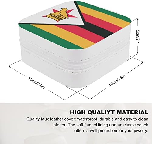 Ковчег За Бижута с Флага на Зимбабве От Изкуствена Кожа За Пътуване Преносим Калъф За Бижута Висулка Органайзер