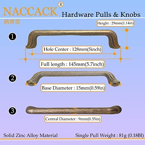 NACCACK Реколта Месингови Дръжки за кухненските чекмеджета с отвор 5 инча височина-128 mm, Антични Бронзови