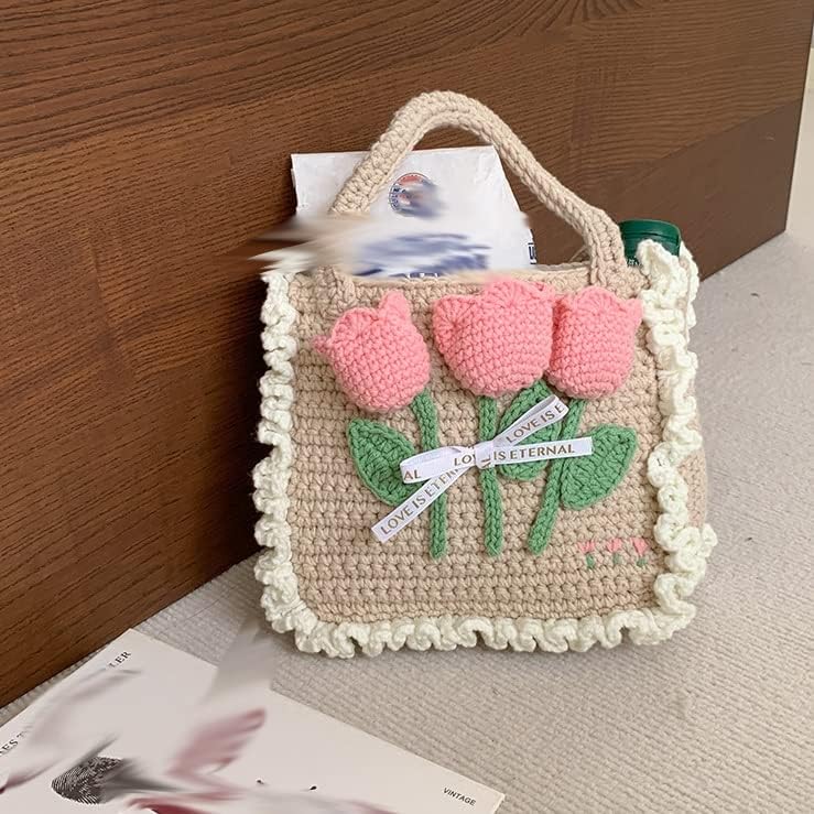 Малка Квадратна чанта ръчно плетени със собствените си ръце, Вълнена чанта за плетене на една кука (Цвят: E,