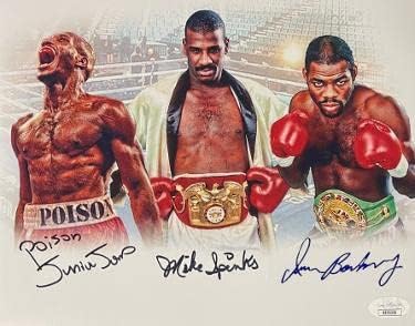Пуазон Джуниор Джоунс, Майкъл Spinks и Иран Баркли Боксируют с троен подпис 16x20 Фото - JSA - Боксови снимки
