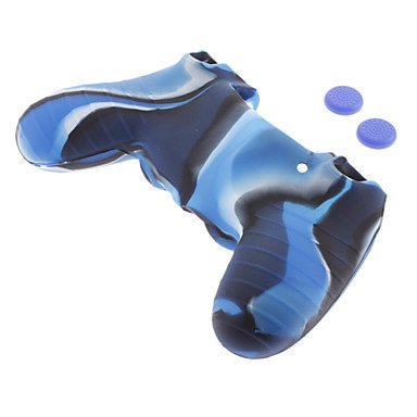 Практичен силиконов калъф Gengbilin9 и 2 Сини писалки за палеца за PS4 (тъмно синьо)
