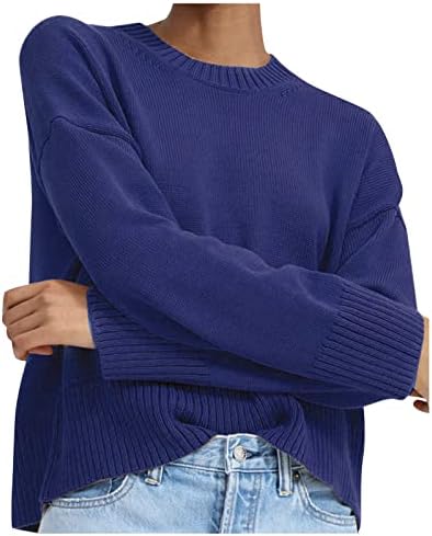 Жена Модерен Пуловер RMXEi, Монофонични Кратък Пуловер с кръгло деколте, Пуловер