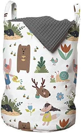 Чанта за дрехи с животни Ambesonne, Забавни Горски Животни в Карикатура стил под формата на Мечка, Мол, Елен,