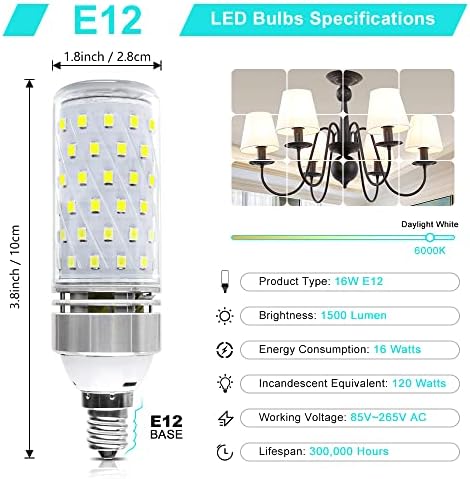 Супер Ярки led лампи E12, Царевица лампи с мощност 16 W 1500ЛМ, флуоресцентни лампи бяло 6000 К, CRI80 +, Еквивалент