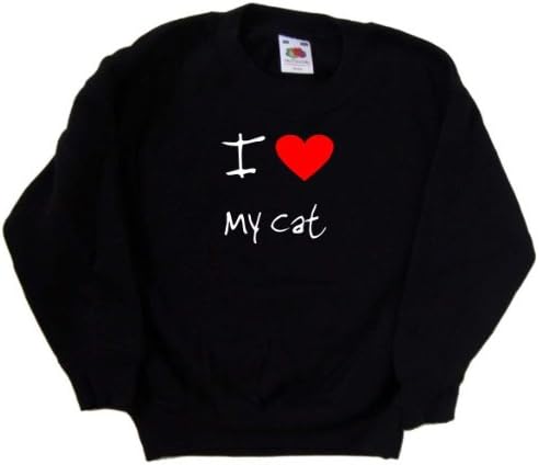 I Love Heart My Cat Черна Детска Hoody