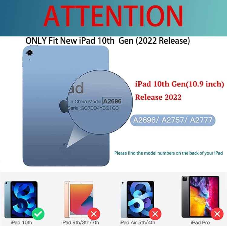 Teryeefi за Новия iPad на 10-то поколение калъф 2022 10,9 См с държач за Моливи, калъф-поставка Trifold + Защитно
