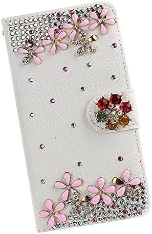 Калъф за чантата си Фея Art Crystal, който е съвместим с iPhone 14 Plus - Цветя, цветчета - Розово и бяло -