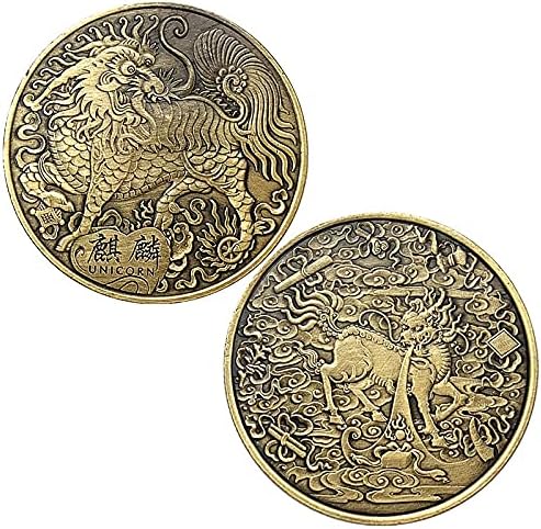 Китайското Благоприятно Животно Еднорог и Дракон Щастливата Монета Монета лъвска Глава Златна Възпоменателна