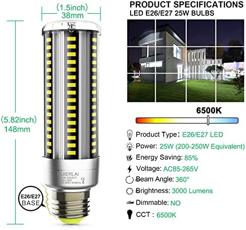 Супер Ярка светодиодна лампа с Мощност 200-250 W, еквивалент на 3000 Лумена, E26/E27 25 W 6500 До Дневна светлина