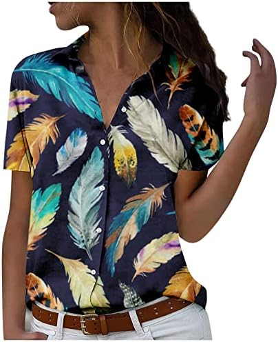 Дамски Еластични Блузи с къс ръкав Класически Намаляване на Копчета, Плюс Размер, Скъпа Струящаяся Тениска с