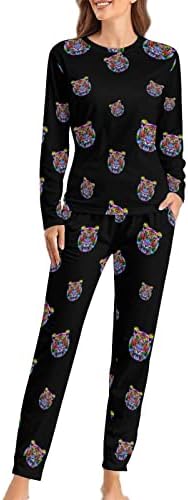 Цветна Жена Пижамный Комплект с Глава на Тигър, Дрехи за почивка от две Части Топ с дълъг ръкав и Пижамные Панталони