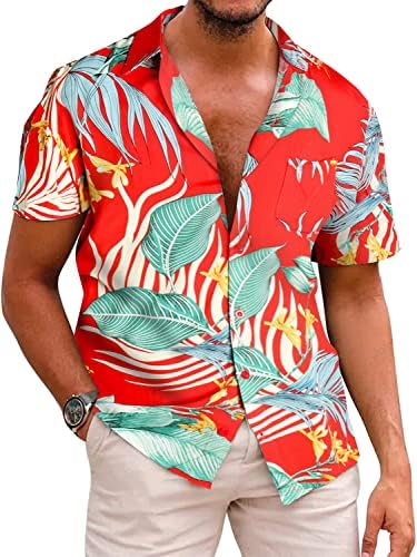 milanpavilion Хавайска Риза за Мъжете, Лятна Плажна Риза с Цветен Модел, Ризи с Копчета и Къс Ръкав за Мъже