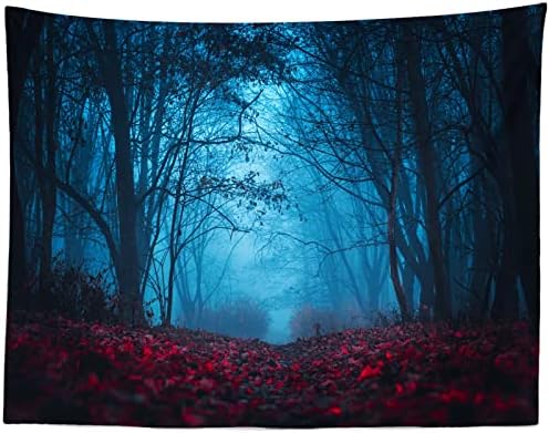 BELECO 10x8ft Тъканни Фонове с Загадъчна Мъгла гора за Фотография, Тъмен Парк на ужасите, Червени листа, Гори