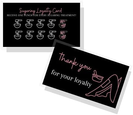 Boutique Marketing LLC карта за Отстъпка за лоялност за епилация Шугарингом | 50 Опаковки | Размер на визитка 2x3,5 инча | Карта на с набор за последващи грижи за шугарингом | Черно