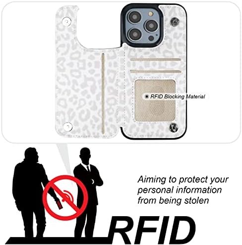 HAOPINSH за iPhone 14 Pro, една Чанта-портфейл с държач за карти с изображение на бял Леопарди и Гепарди, калъф-книжка