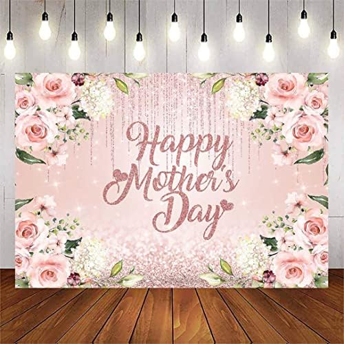 Avezano Щастлив Фон за Деня на Майката 8x6 метра от Розово Злато С Цветен Блясък, Тапети Декорации за Деня на
