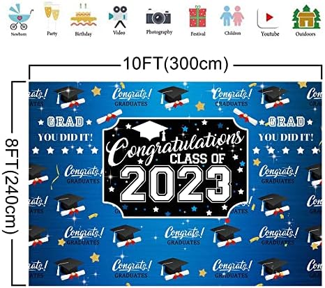 Плат Negeek 10 × 8 фута Поздравительный Бала клас 2023 г. на Фона на Черно-Синьо Холостяцкая Шапчица Бижута