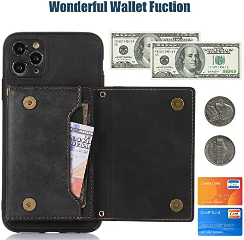 Чанта-портфейл SLLMYYX, Съвместим с iPhone 11 Pro, лента за през рамо с RFID заключване, Кожен Калъф за мобилен Телефон с кредитна карта Trifold Wallet за iPhone 11 Pro (черна)