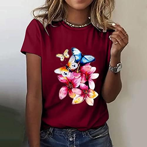 Дамски Градиентные Акварелни Цветни Флорални Върховете Свободно, Намаляване, Блуза от Ликра с кръгло деколте