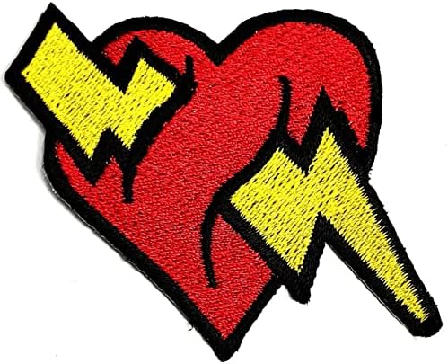 Kleenplus Червена Светкавица Сърцето Карикатура Деца Железни Ивици Сърцето На Модерен Стил На Бродирани Мотив