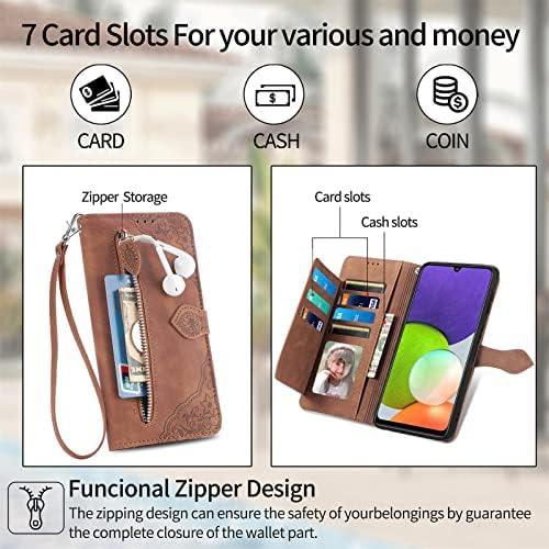 Дизайнерска чанта-портфейл Monwutong с цип за Samsung Galaxy A22 4G (не 5G), Приятен на Допир Кожен калъф с