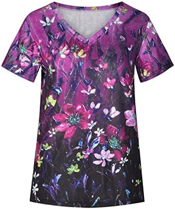 Женска Тениска с Къс Ръкав Лято Есен 2023, Модни Дрехи С V-образно Деколте, Памук Графичен Топ за Почивка, Риза